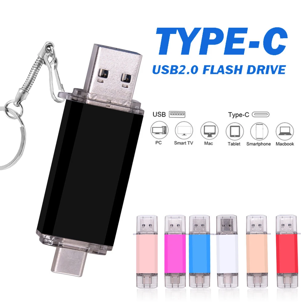 Type-c OTG metal 16GB Dual Port Pendrive 256gb 128gb 64gb 8gb 4gb USB Flash Drives usb 2.0 u disk for Android / PC / Tablets