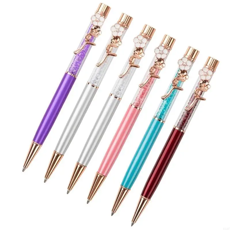 

Шариковая ручка с кристаллом, 6 шт., с зажимом для цветочной ручки, шариковая ручка с поворотным механизмом для женщин,