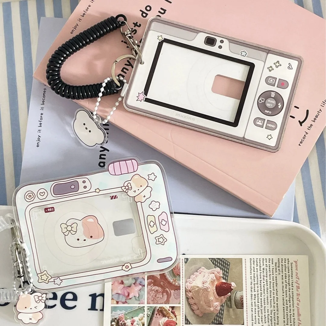 Ins Acrylic Photocard Holder Keychain Idol Photo Card Holder Mini Camera Mobile Phone Shape Shape Card Storage Case Stationery