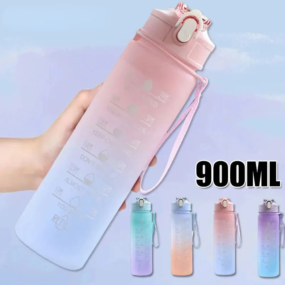 Water Bottle With Straw 30oz Large Capacity Leakproof Sports Water Bottle With Locking Lid And Time Marker For Outdoor Travel