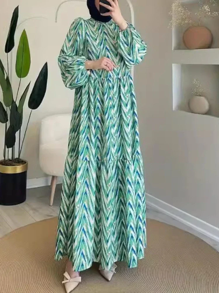 Maroko Kaftan Eid Muslim Abaya for Women Print Long Dress Jalabiya Islam Vestidos Arab Dubai Robe Abayas Ramadan Modest Dresses