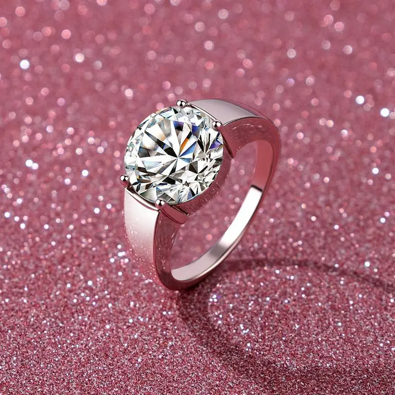 Tough Guy Temperament Four-claw Square Ring 5 Carat For Men, Moissanite PT950 Platinum Textured Versatile Jewelry