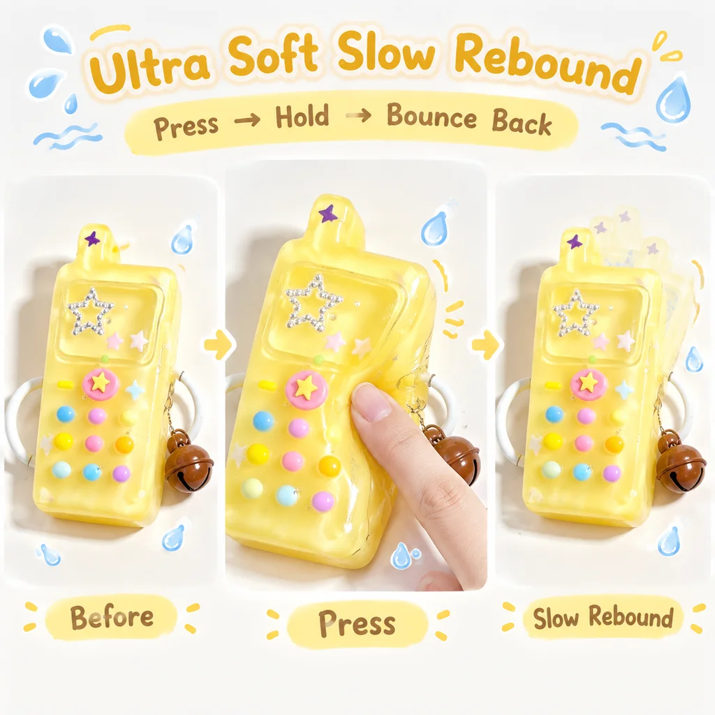 1. Food Grade Silicone Squeeze Toy Cute Yellow Retro Mobile Phone Squishy With Star Decor Stress Relief Fidget Toy For Kids