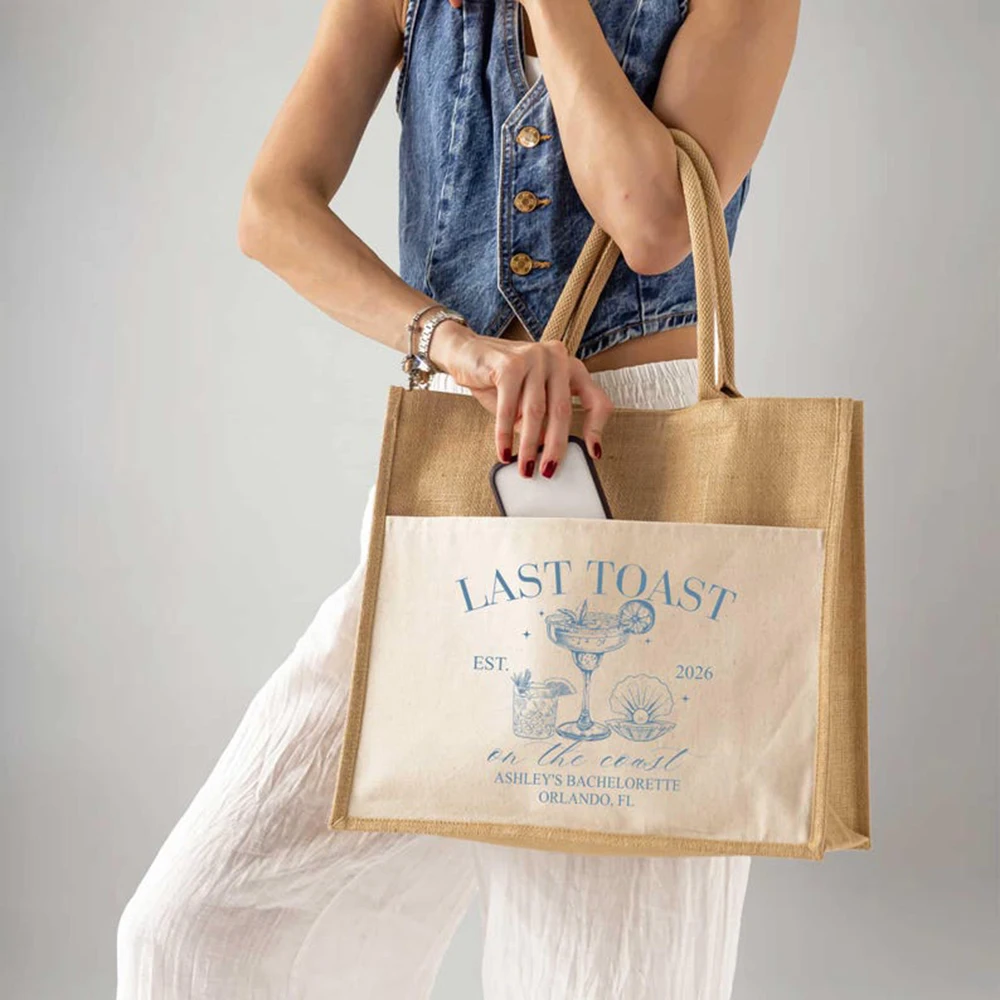 

Bride Tote Bag Last Toast On The Coast Coastal Bachelorette Beach Bach Trip Bride Club Bag Wedding Bridal Shower Travel Handbag