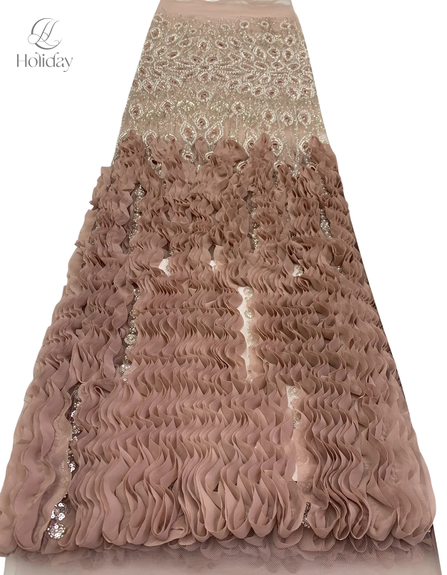 Chiffon Lace Fabric with Beads Sequins Edge Sewing Material for DIY Craft And Clothing Making
