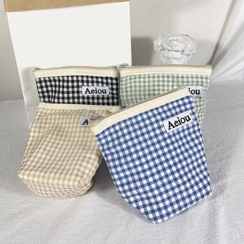 Women Small Pouch Makeup Organizer Case Lipstick Storage Bag New Plaid Mini Cosmetic Bag Canvas Coin Purse Money Wallet Bags