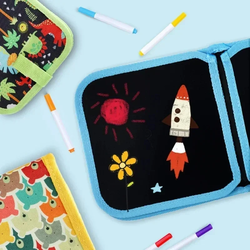 Libros para colorear de 6 páginas, tablero de escritura borrable, libro de dibujo portátil para niños, pizarra mágica, tablero de dibujo multifuncional