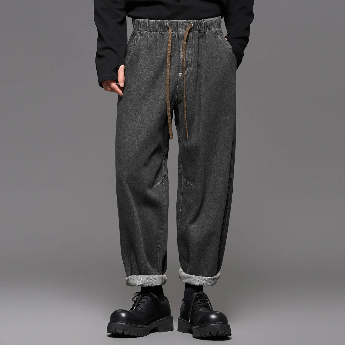 High Quality Japanese-Style Retro Straight Micro Matchet Pants Commuting Fashion Wash Water Nine Points Men's Baggy