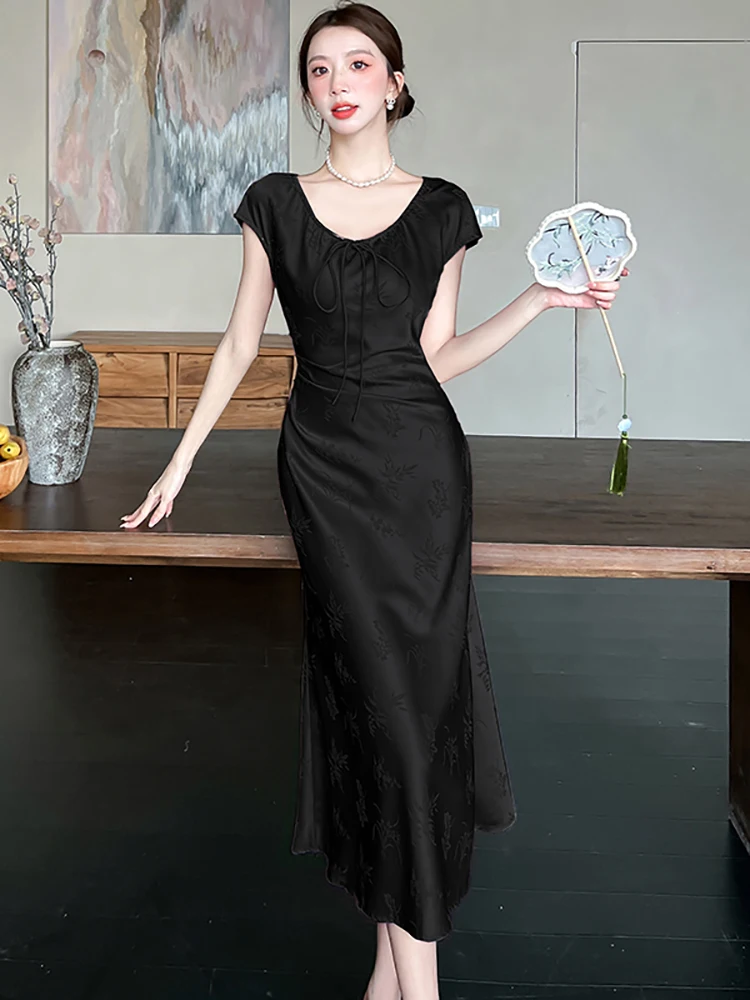 Feminino roxo cetim chique arco com decote em v vestido longo verão elegante luxo fesitval vestido de festa 2025 coreano vintage bodycon noite vestido