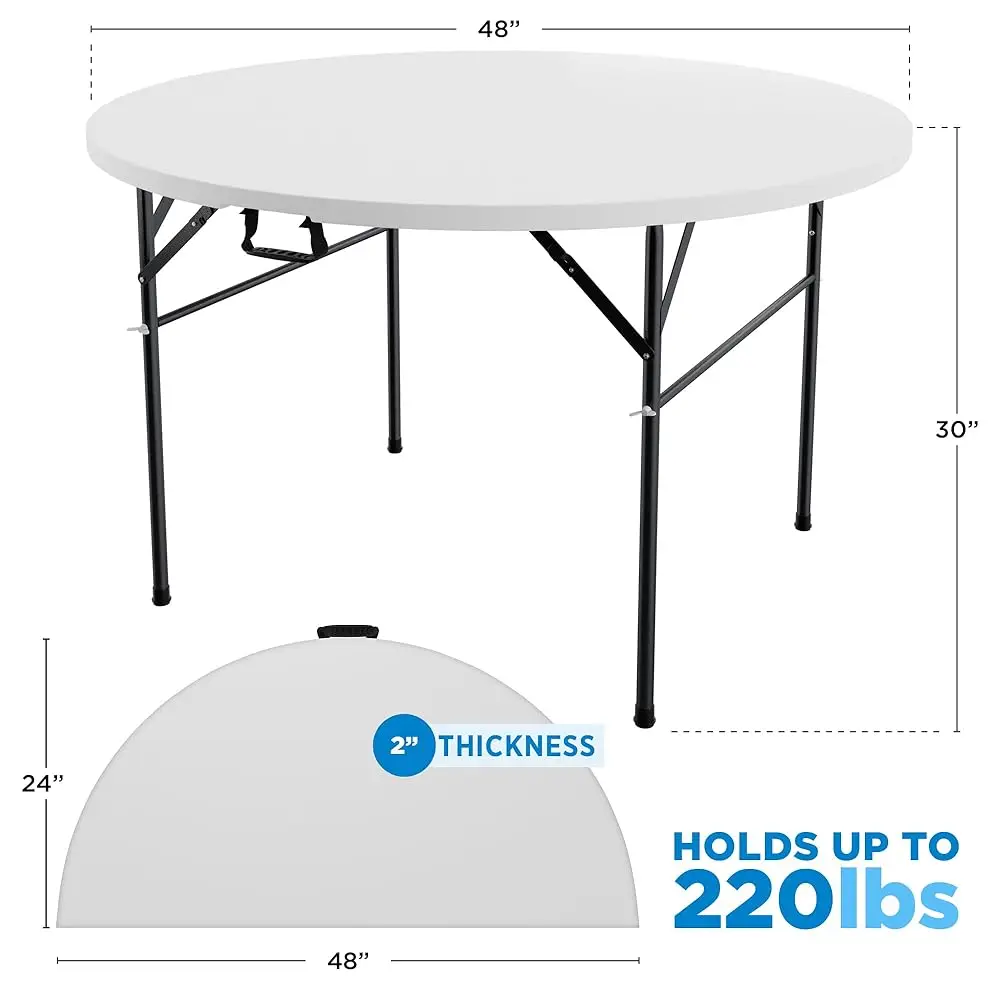 Round Folding Table,48"" Round, White Plastic