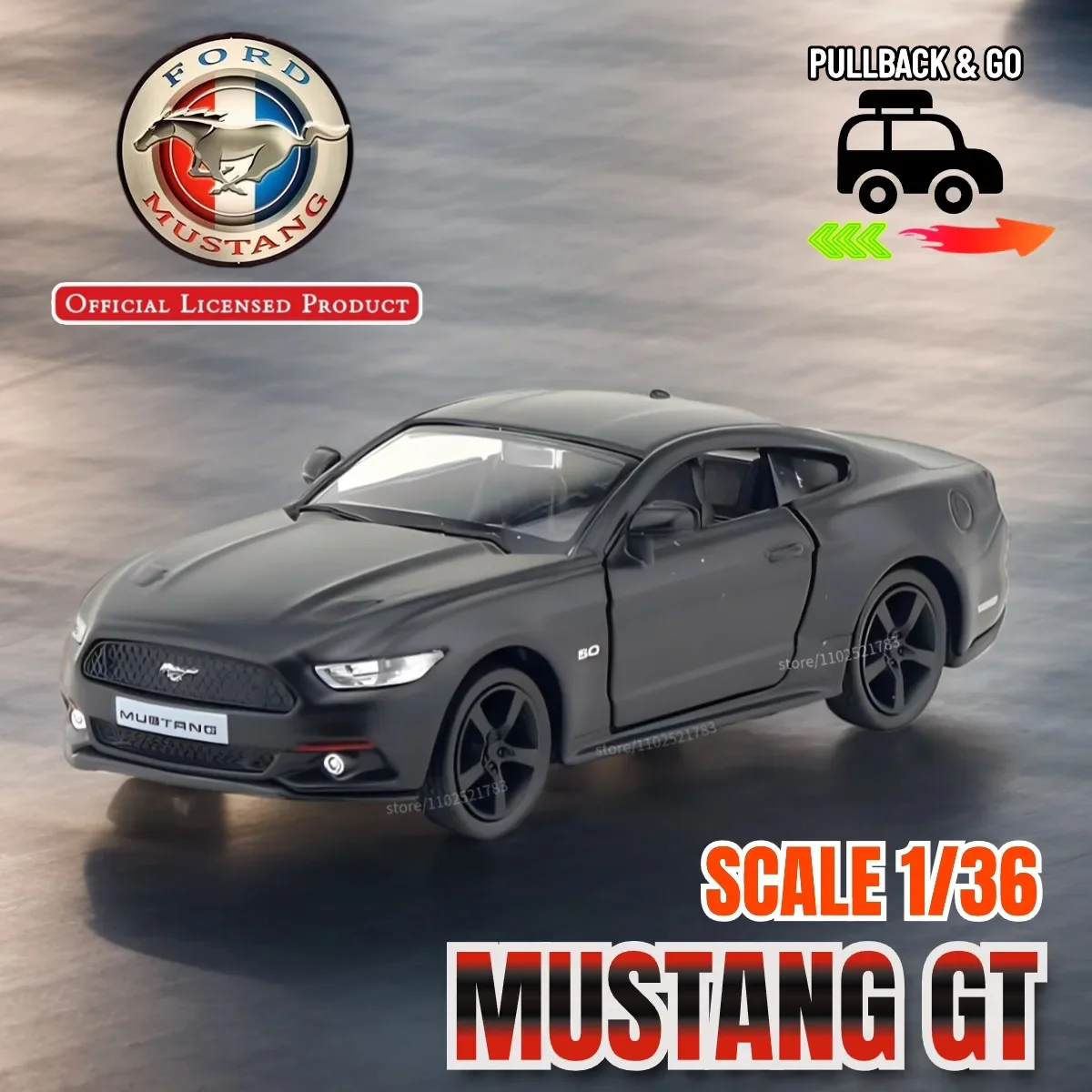 

1/36 Ford Mustang GT Pullback Toy Car Model Official Licensed Alloy Diecast Vehicle Scale Replica Xmas Gift Kid Boy Toy