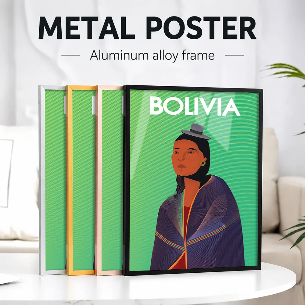 Bolivia Travel Framed Metal Print Customized Photo Minimalist Landmark Style Wall Art For Living Room And Office Vacation Gift