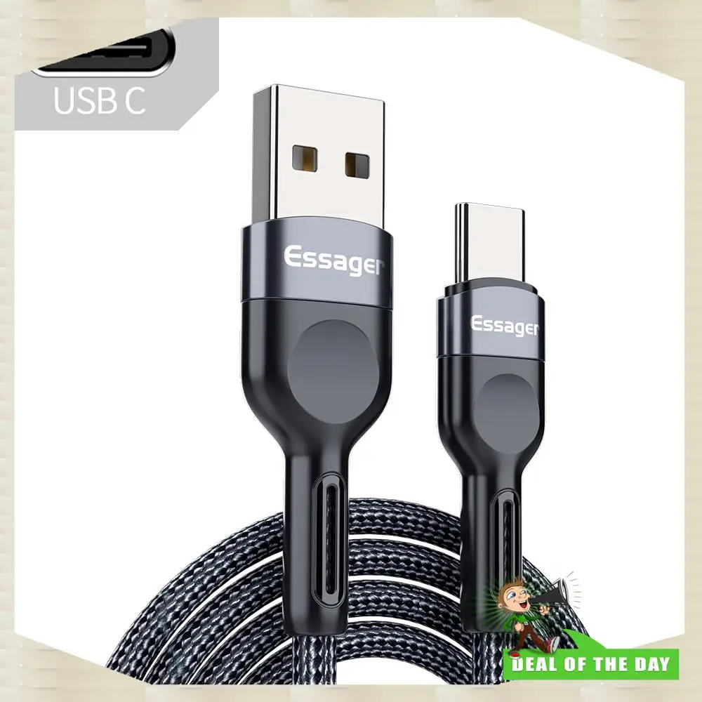 تسليم 24 ساعة كابل بيانات واجهة ESSAGER Chenxi Type-C، كابل شحن سريع متين من النوع C