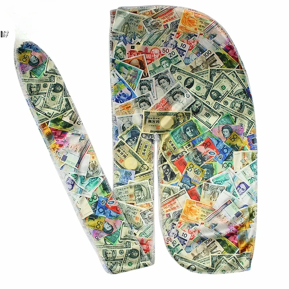 

Men Silky Colorful Money Durag Bandanas for Men Silk Durag Long Straps Headwrap Hair Wave Brush Style Durag