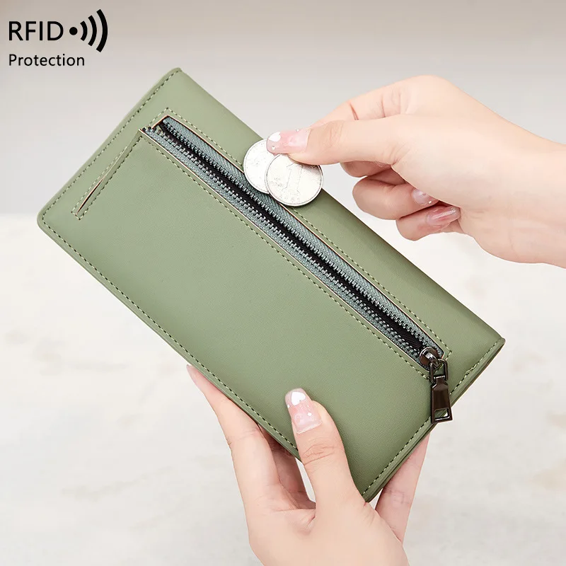 

Женские кошельки, длинный двойной кошелек, тонкий RFID-держатель для кредитных карт, кошельки с карманом для монет на молнии, сумка для денег для женщин