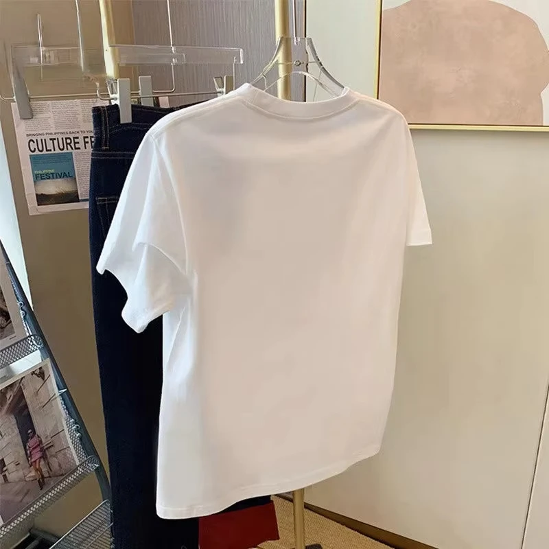 Heavyweight White Pure Cotton Short Sleeved T-shirt for Men and Women Loose Casual and Slimming Solid Color Niche Top Ins 2025