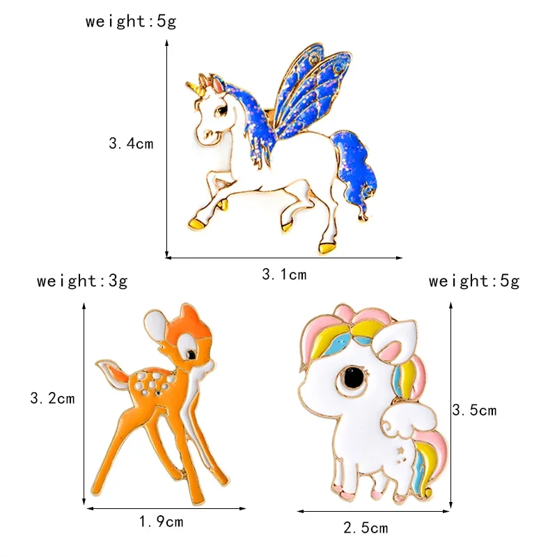 Animation Kingdom Unicorn Enamel Pin Fawn Horse Birds Elephant Custom Badge for Bag Lapel Brooch Clothes Animal Gift for Friend