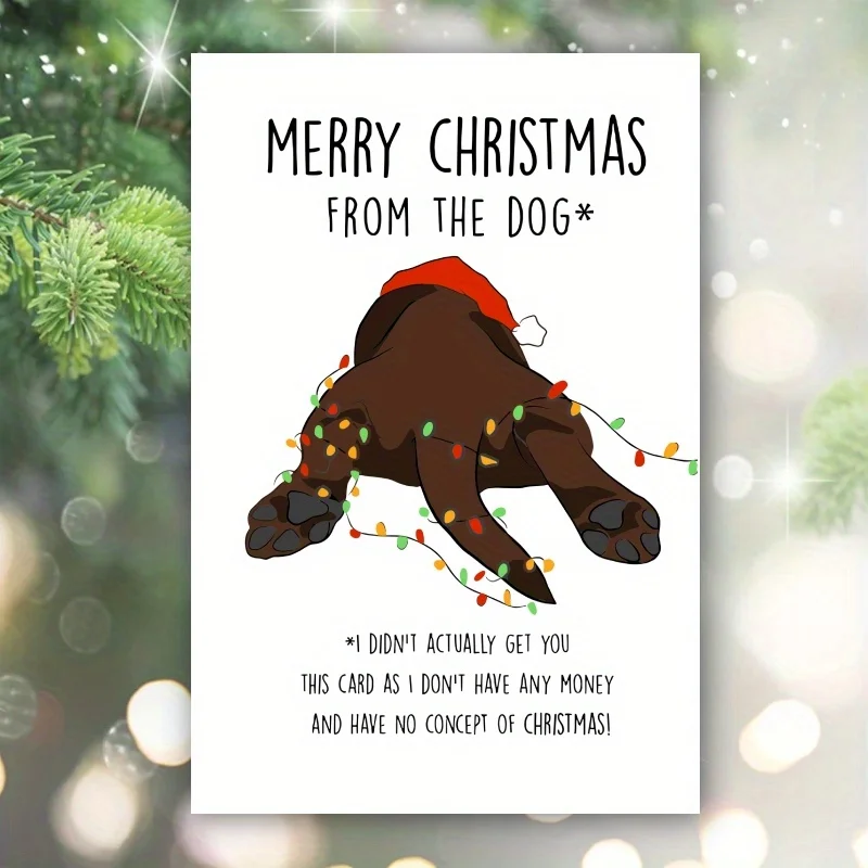 1pc, Happy Christmas Time Card, Merry Christmas Card, December Winter Christmas Greetings Card, Cute Dog Paw Christmas Card