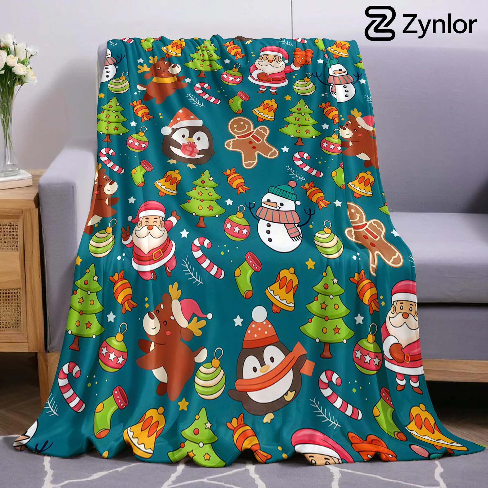 Xmas Mixs Lightweight Microfiber Flannel Blanket Soft Warm Cozy Throw All Season for Bed Sofa Office Travel Gift