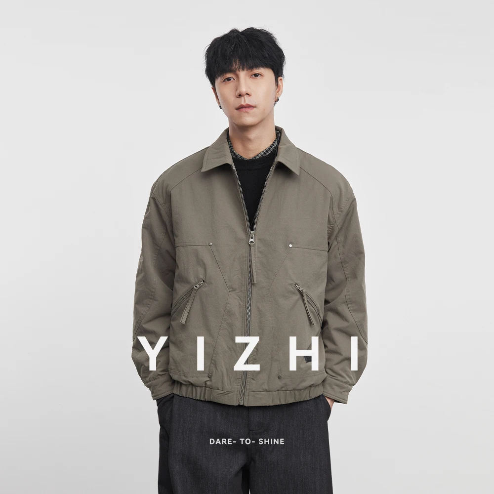 Giacca casual da uomo con zip intera 2025 Inverno Nuovo colletto con risvolto Tasche multiple Design Capispalla a maniche lunghe antivento Top