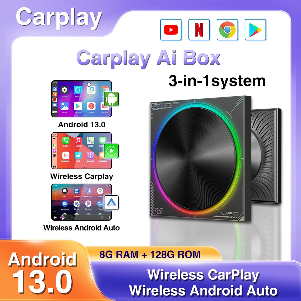 

Binize Carplay Ai Box Android 13.0 Wireless Carplay Android Auto Built-in Gps QCM6225 8GB+128GB 4G Lte For Volvo Hyundai Kia