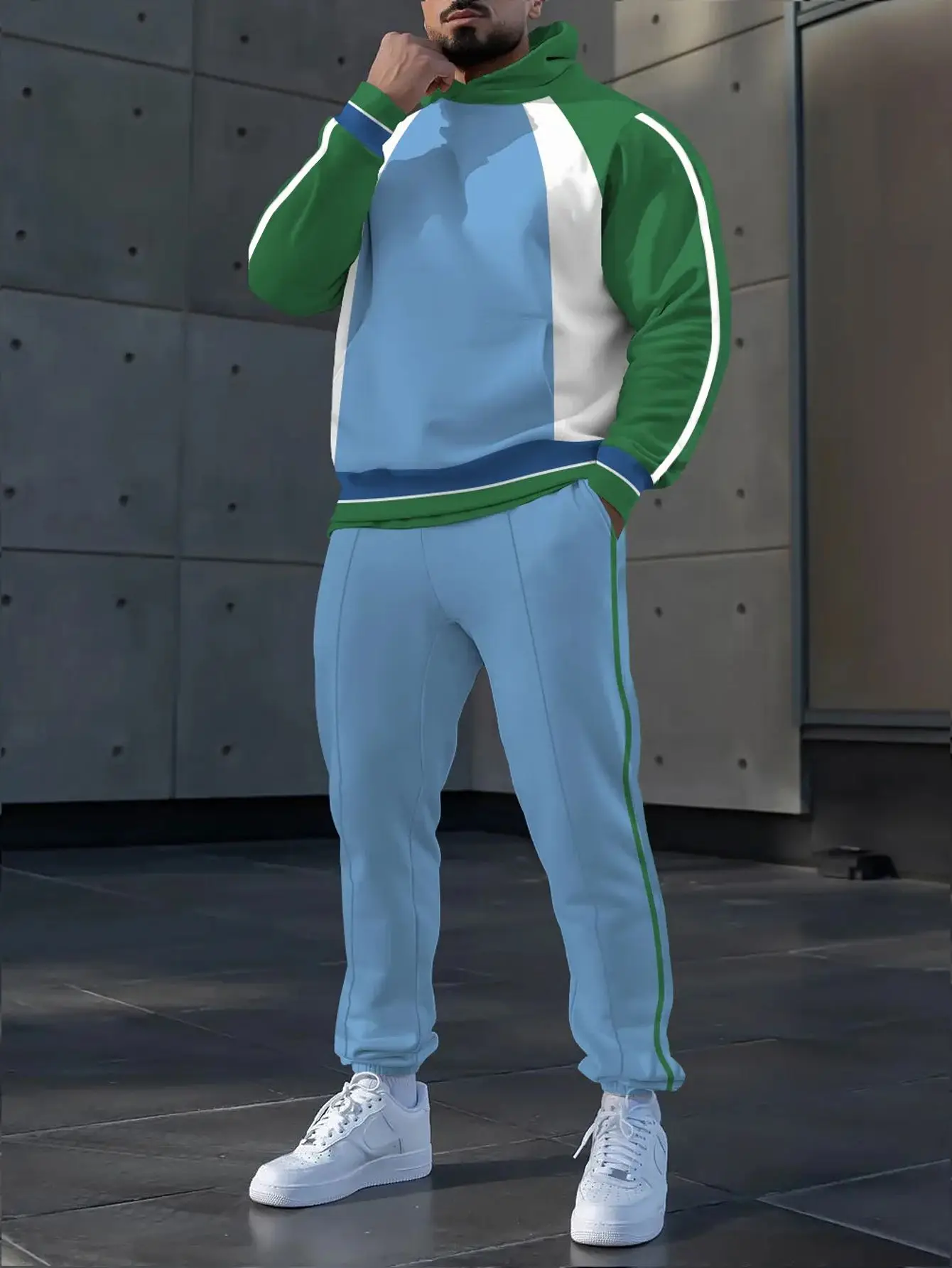 Conjunto de 2 piezas, conjunto deportivo de manga larga y pantalones largos a la moda para hombres europeos y americanos