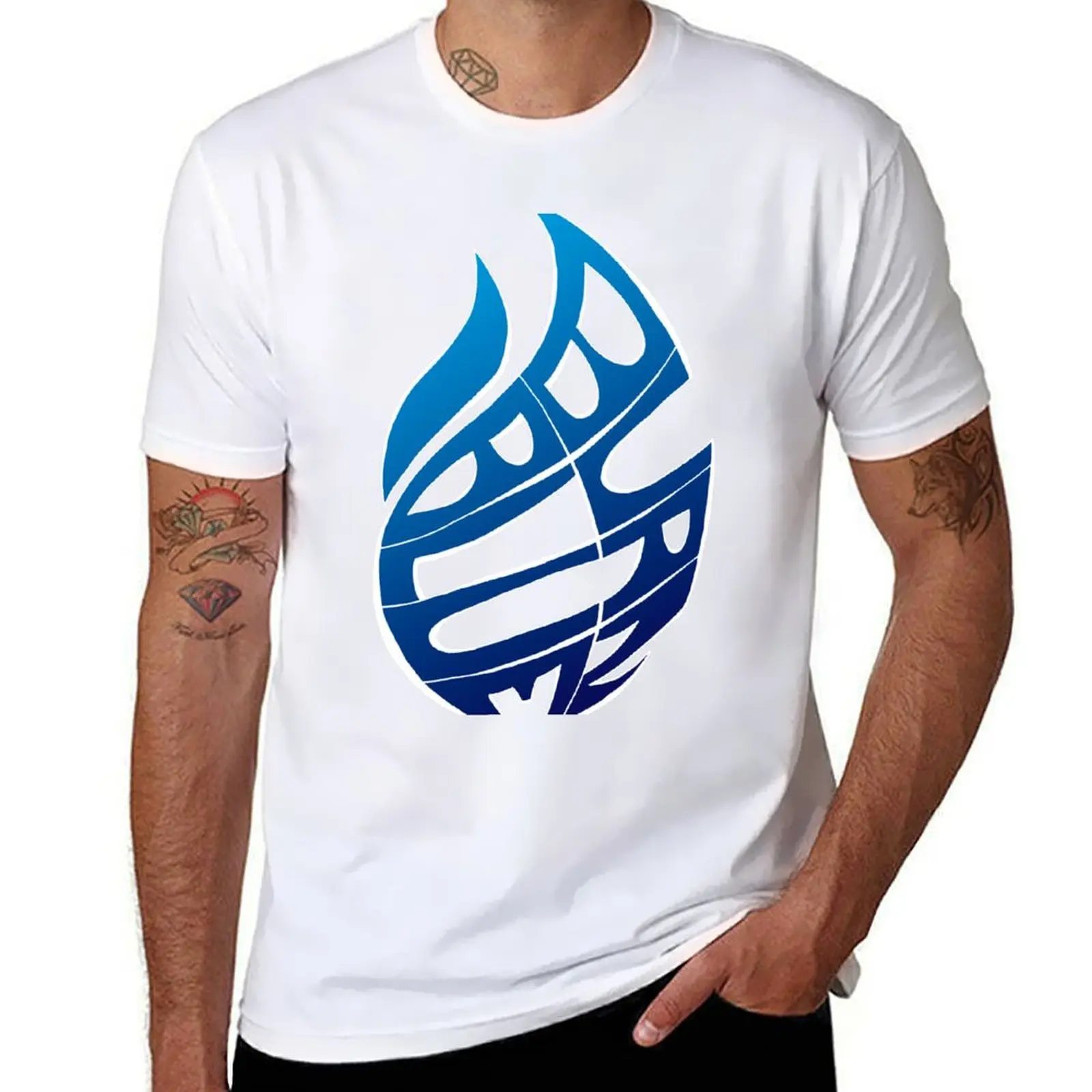 

cotton T-Shirt man shirt designer shirt Flames Blue t man t (White)