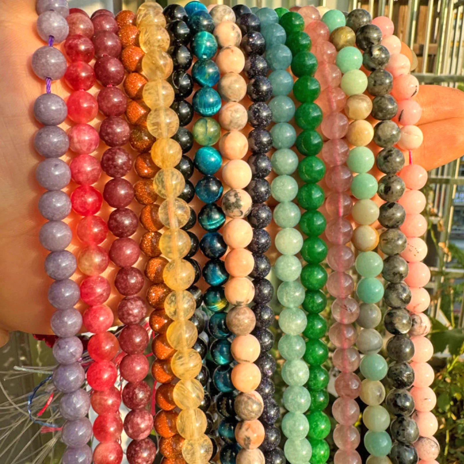 Natural Stone Black White Agate Blue Tiger Eye Obsidian Amazonite Sandstone Rose Quartz Amethysts Beads For Jewelry Making 15\