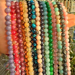 Natural Stone Black White Agate Blue Tiger Eye Obsidian Amazonite Sandstone Rose Quartz Amethysts Beads For Jewelry Making 15