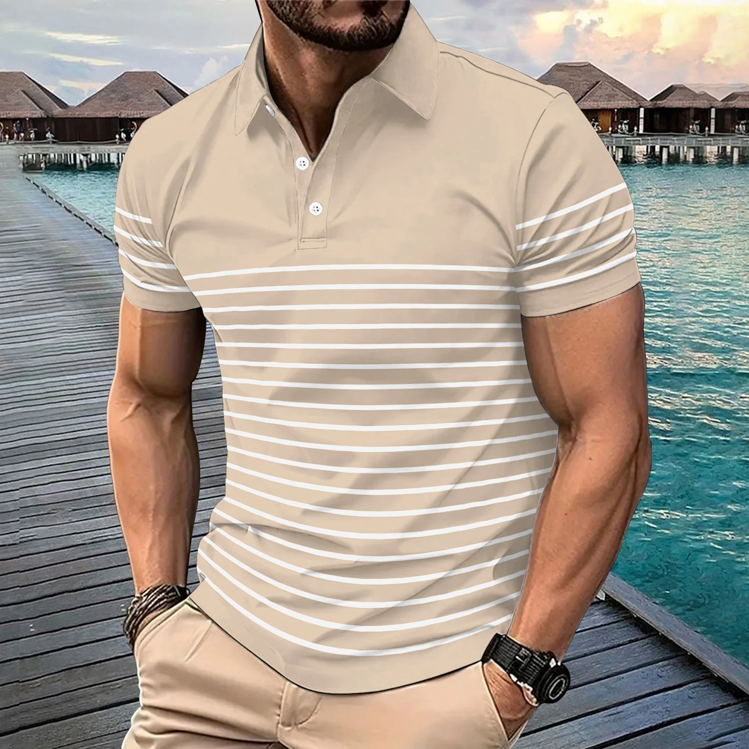 New men's short sleeved polo for summer leisure, outdoor outings, sports parties, polo fashion collar design