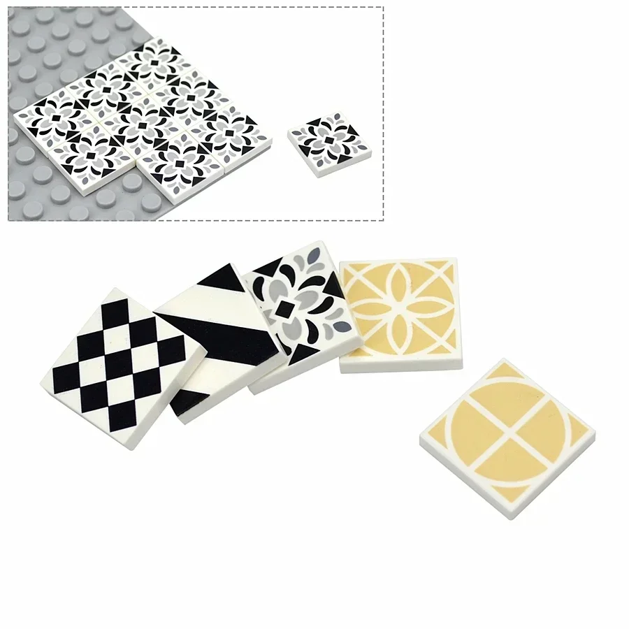 Building Blocks Decoration Ceramic Tile MOC City House Bricks Smooth 2x2 4x4 6x6 Floor Printed Tile Assembled Construction Toys