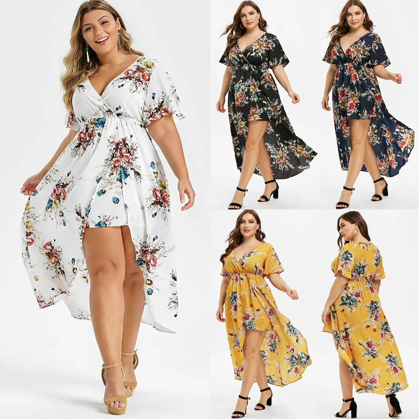 Boho Print Dress Women Summer Long Dress Female Fashion V Neck Half Sleeve Dress Ladies Loose Oversized Beach Party Dress