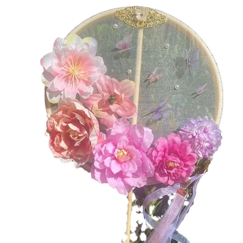 

LH antique fan, long-handled round fan classical dance handheld fan photo props accessories