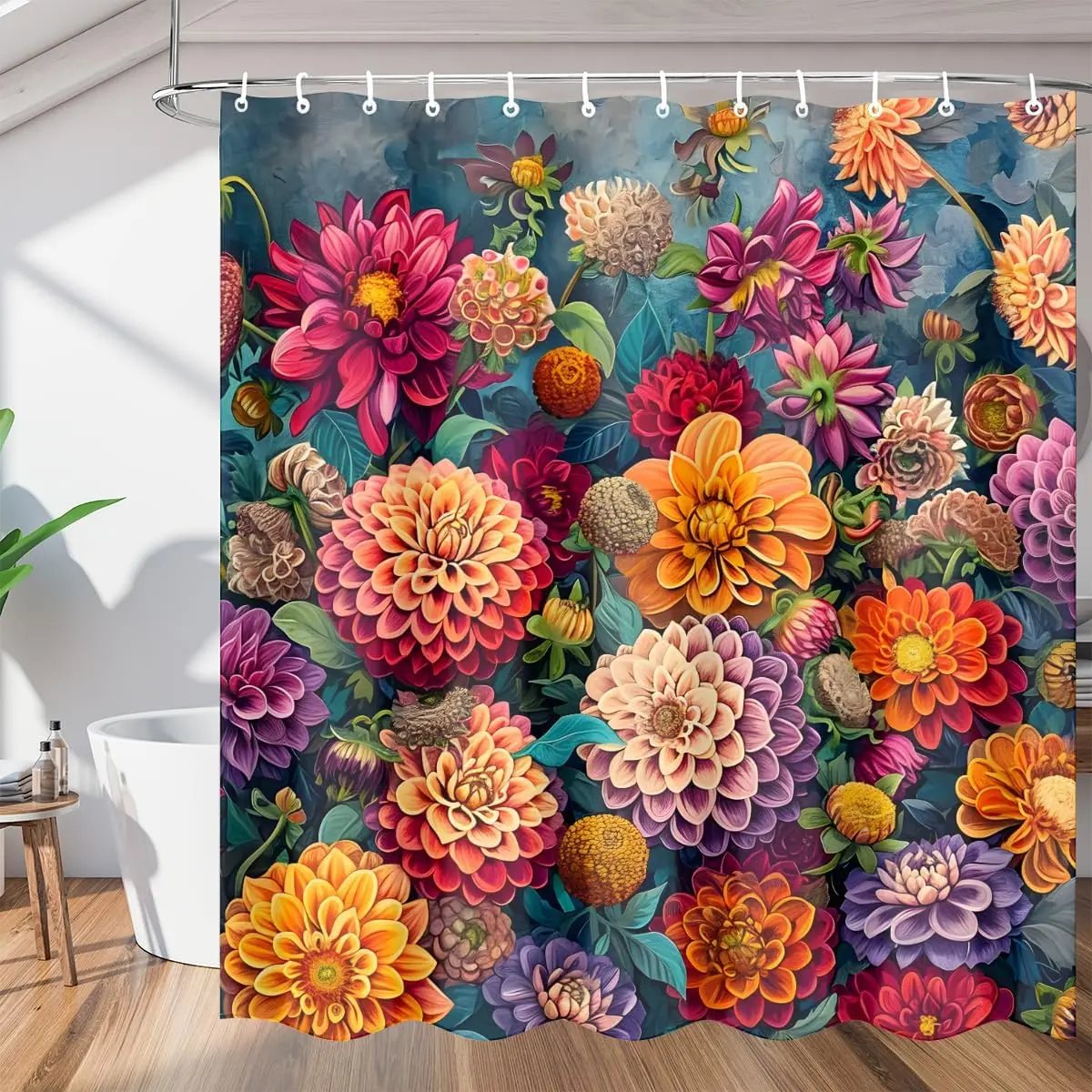

Бохо цветочные шторы для душа Dahlias с разноцветными цветами 72x72 дюйма Снеговик Рождественская елка Набор занавесок для душа для ванной комнаты с 12 крючками, пол