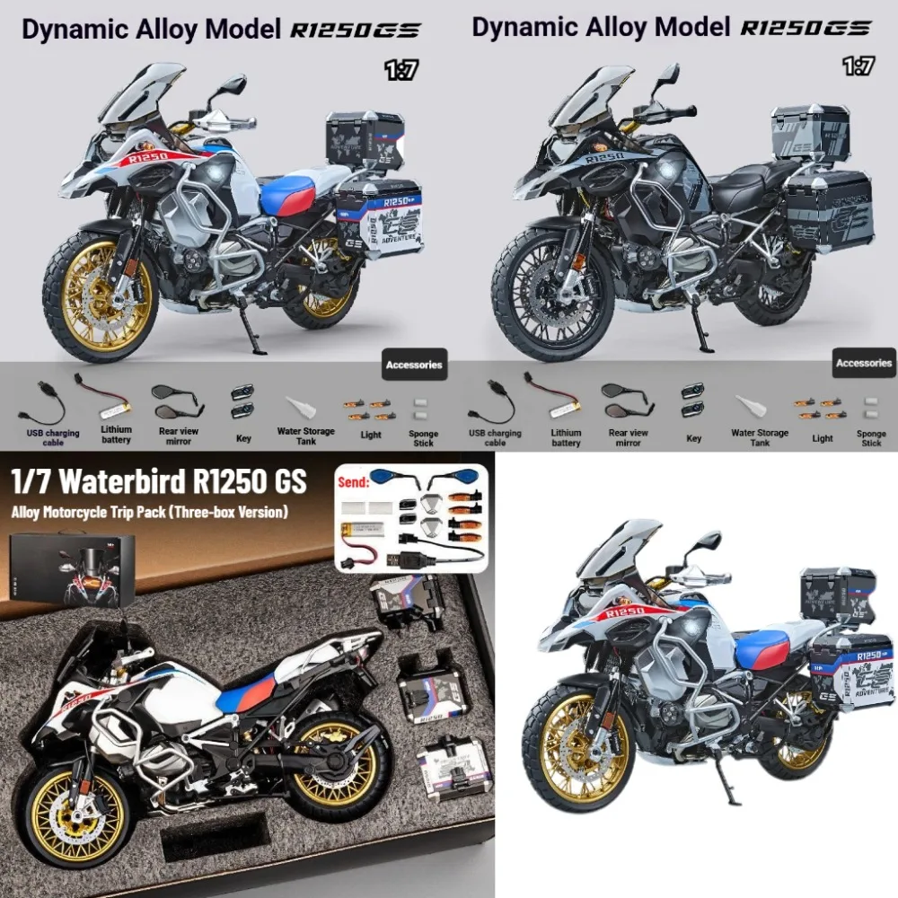 

Мотоцикл BMW R1250 GS ADV, масштаб 1:7, литой корпус из сплава, функция распыления, функция запуска, декоративная модель и подарок на день рождения для мальчиков.