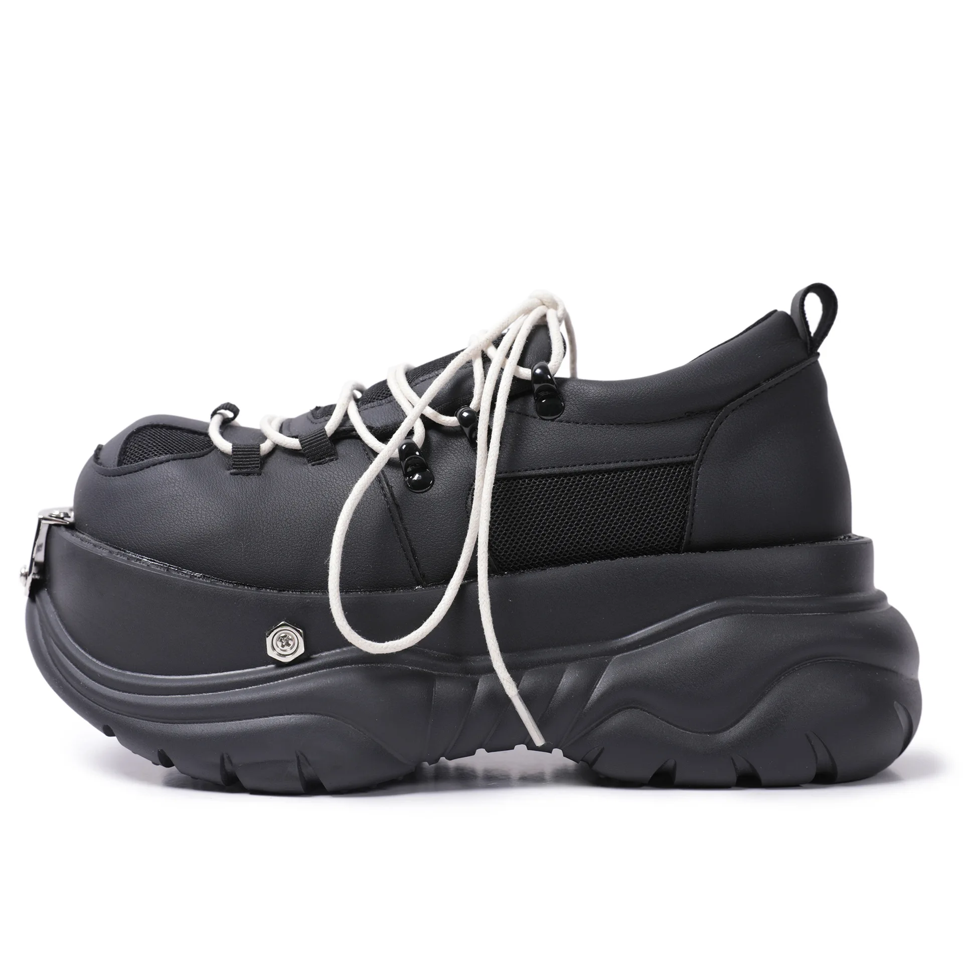 

Кожаные ботильоны в стиле рок-панк с воздушной сеткой, осенние новые непромокаемые ботинки на платформе со шнуровкой, нескользящие повседневные женские ботинки с круглым носком