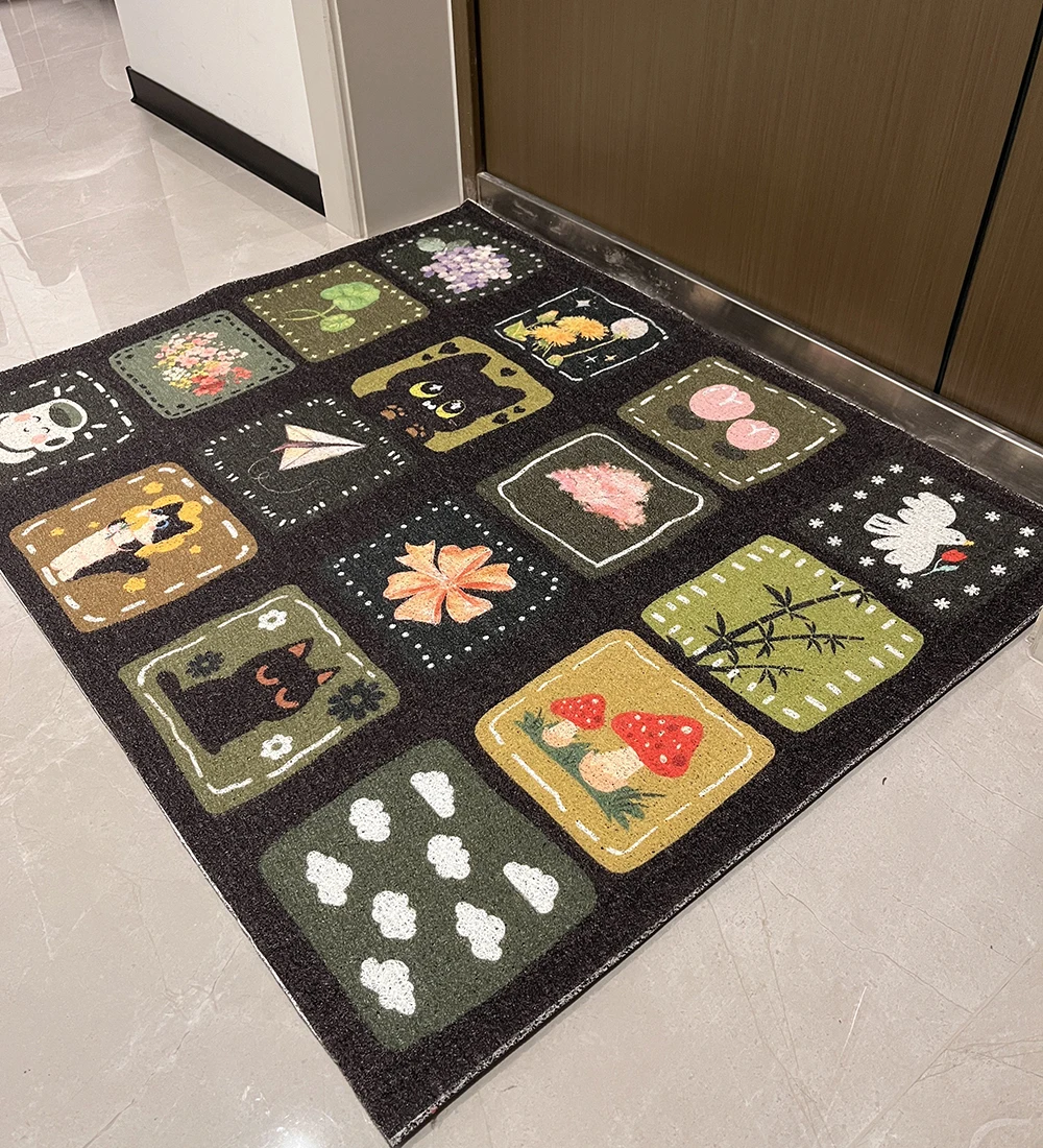 Plaid Doormat,Durable Front Door Mat, Cartoon Cat Outdoor Indoor Rugs,Customized Carpet,Absorbent Muddy Dirt Resist Welcome Mats