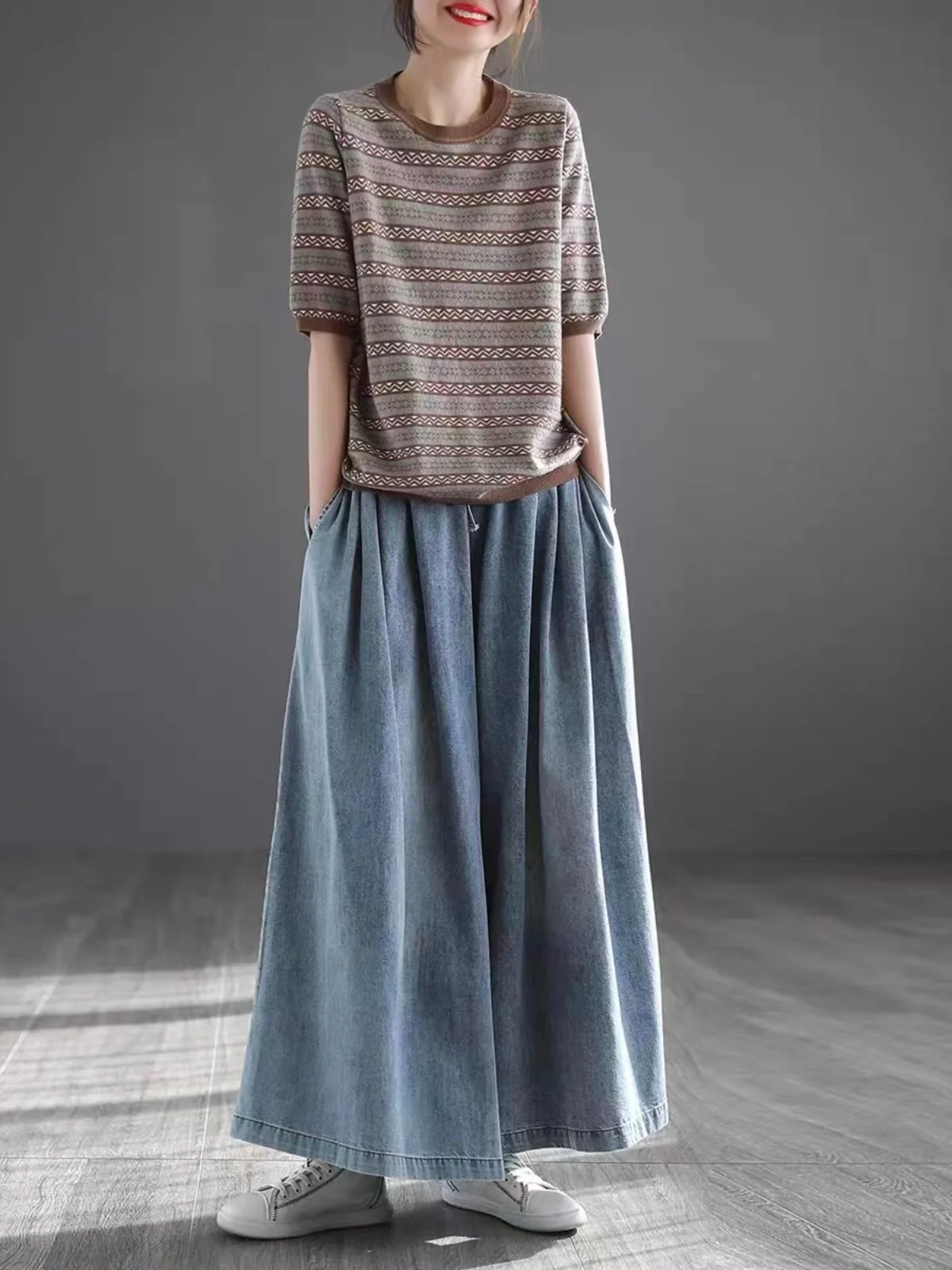 

High Waist Wide Leg Jeans Women's Autumn Long Pants Floor-Length Casual Faion Blue Denim High Waist Wide Leg Trousers