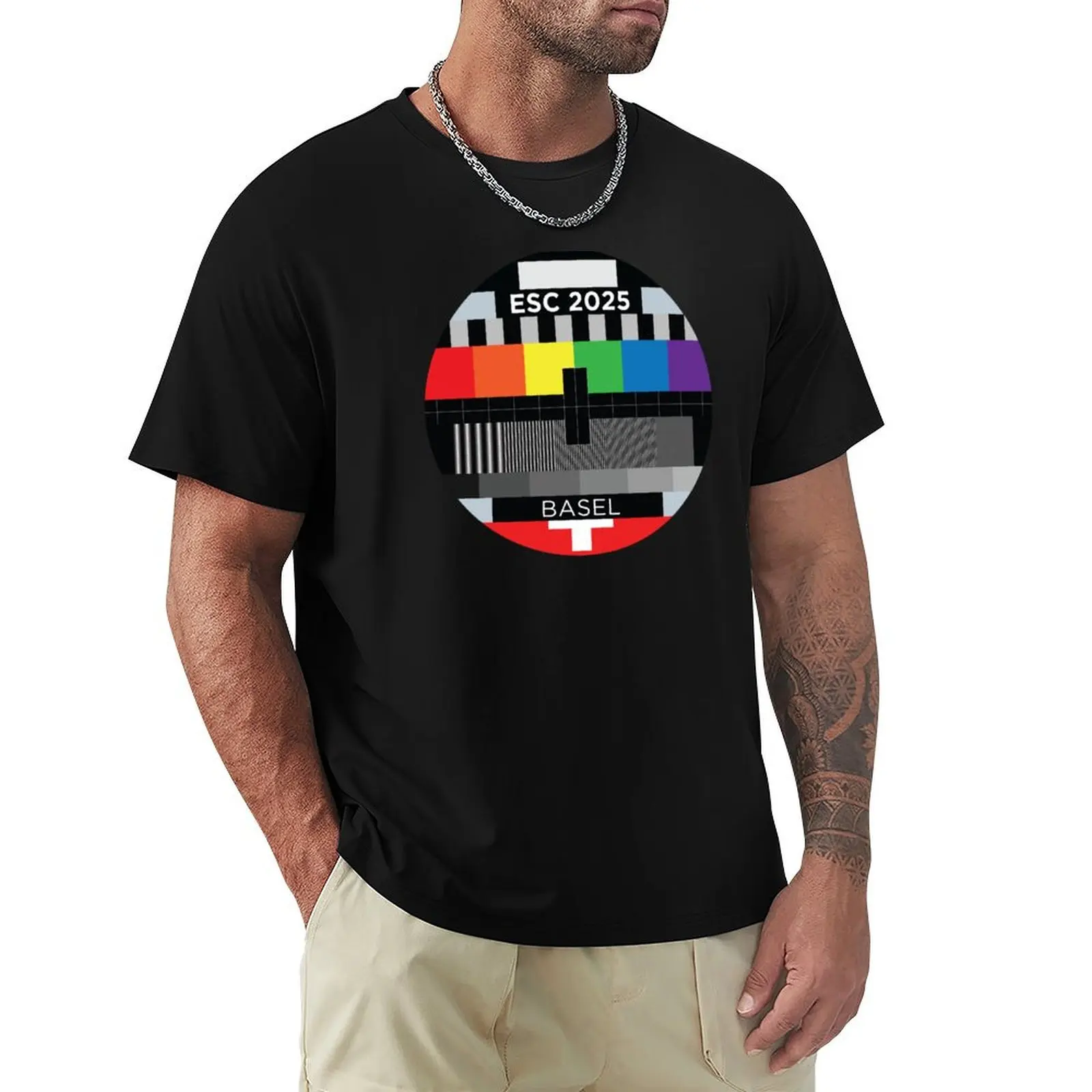 ESC Testcard [2025, Basel] T-Shirt Trendy Pattern T-Shirt for Men