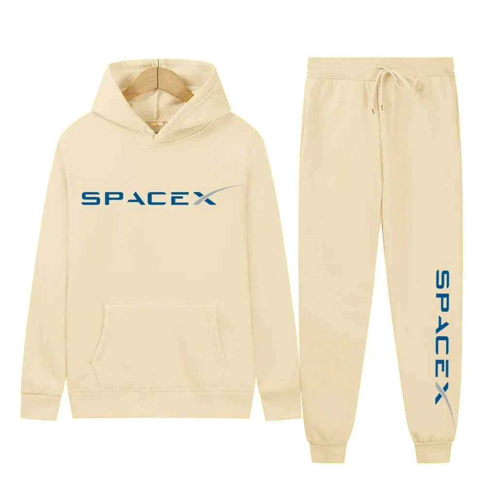 

Men's 2Pcs Sets Fleece Sweatshirt Hoodies Pants SpaceX SPACE SCIENCE Stand Rocket Male Sportswear Tracksuits Unisex Ensemble