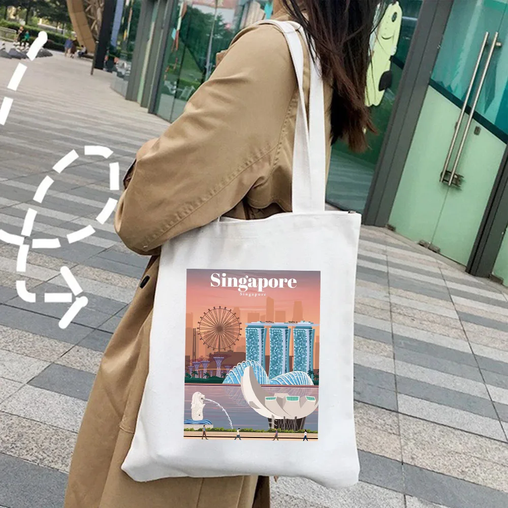 Singapore Sofia Stockholm Sydney Taj Mahal Venice Vienna Brussel Warsaw Yerevan Utrecht Canvas Shopping Tote Bag Shopper Handbag