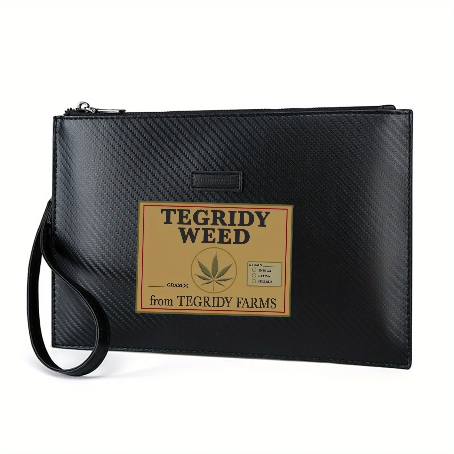 حقيبة يد رجالية من Tegridy Weed Label Farms Indica أنيقة مطبوعة من البولي يوريثان عصرية وعملية للحمل اليومي