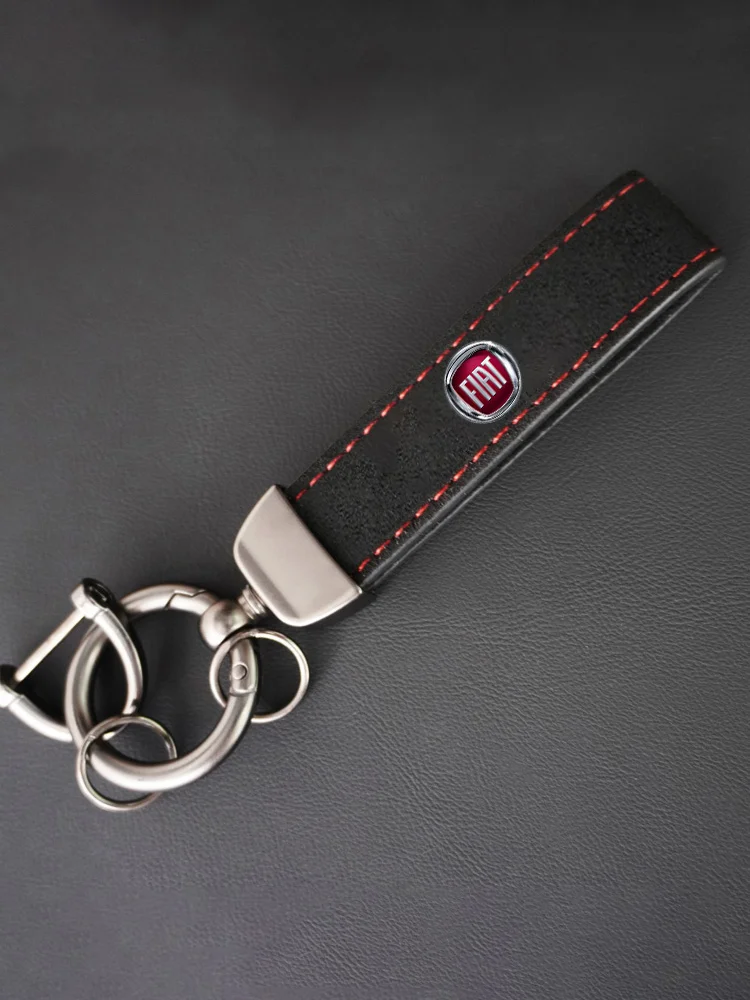 Leather Car Keychain 360 Degree Rotation Buckle Keyring Rings For FIAT Abarth Grande Punto Tipo Panda Ducato Freemont Doblo