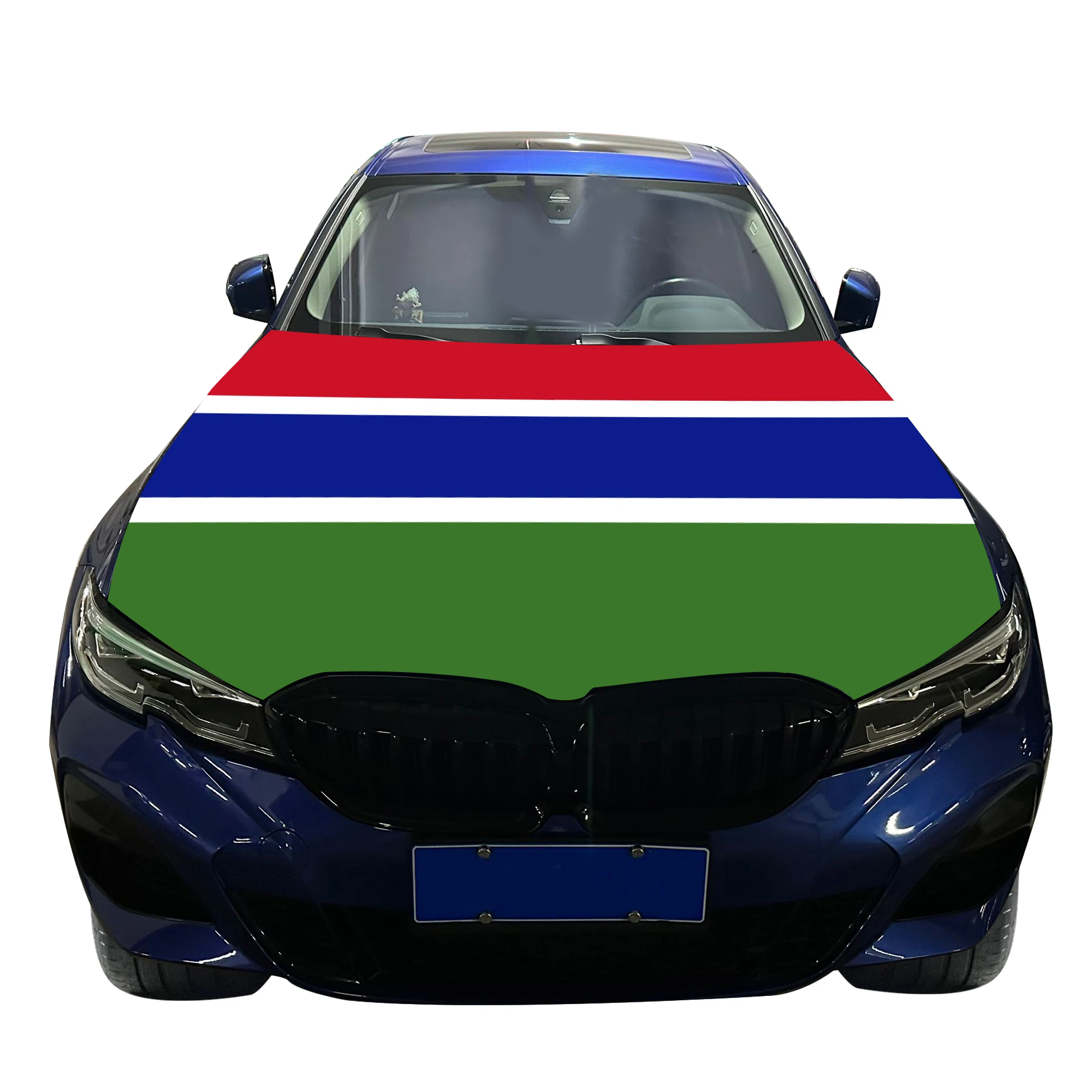 Gambia Car Hood Cover Flag  Universal Size Elastic Polyester 120x150cm for Car Decor