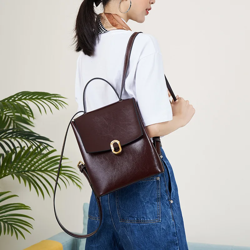 

Genuine Cowhide Leather Women Backpacks Retro Girl's School Bags Fashion Female Travel Bags