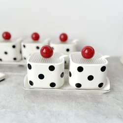 Black-and-white Polka-dot Ceramic Seasoning Jar Simple Household Salt Jar Seasoning Jar Storage Seasoning Box Kitchen Supplies