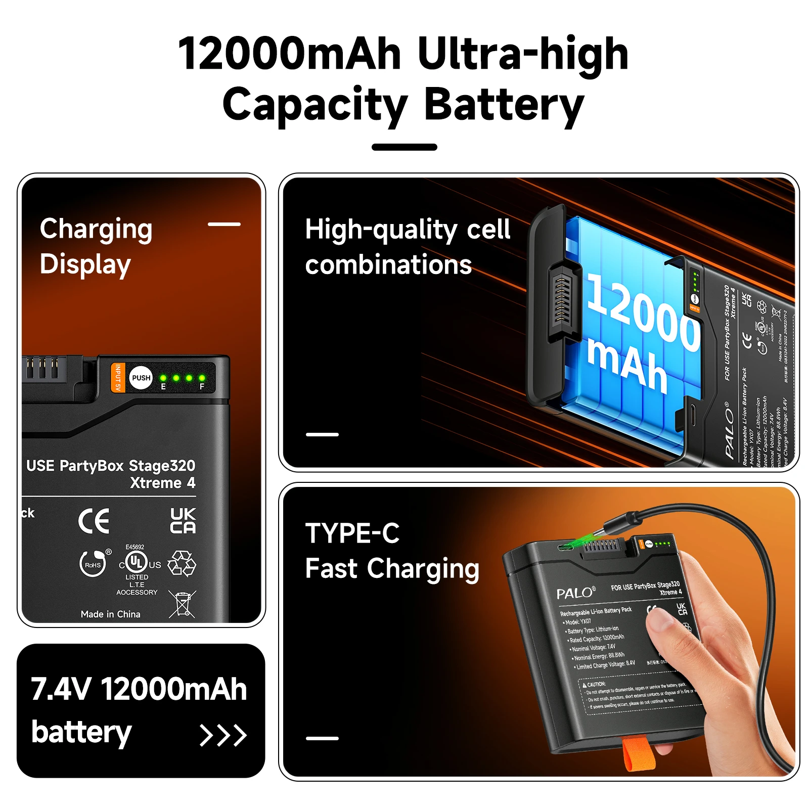 Replacement Battery For JBL Xtreme 4 PartyBox Stage 320 12000mAh