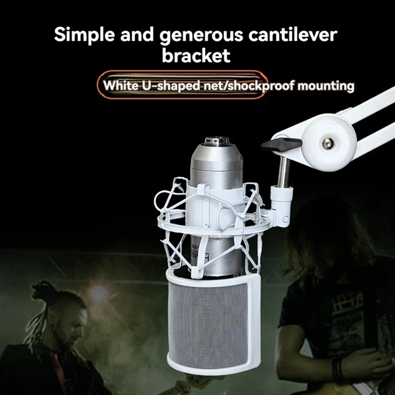 حامل ذراع ميكروفون للتسجيل، البودكاست، حامل ذراع مقص قابل للتعديل مع فلتر، حامل للصدمات