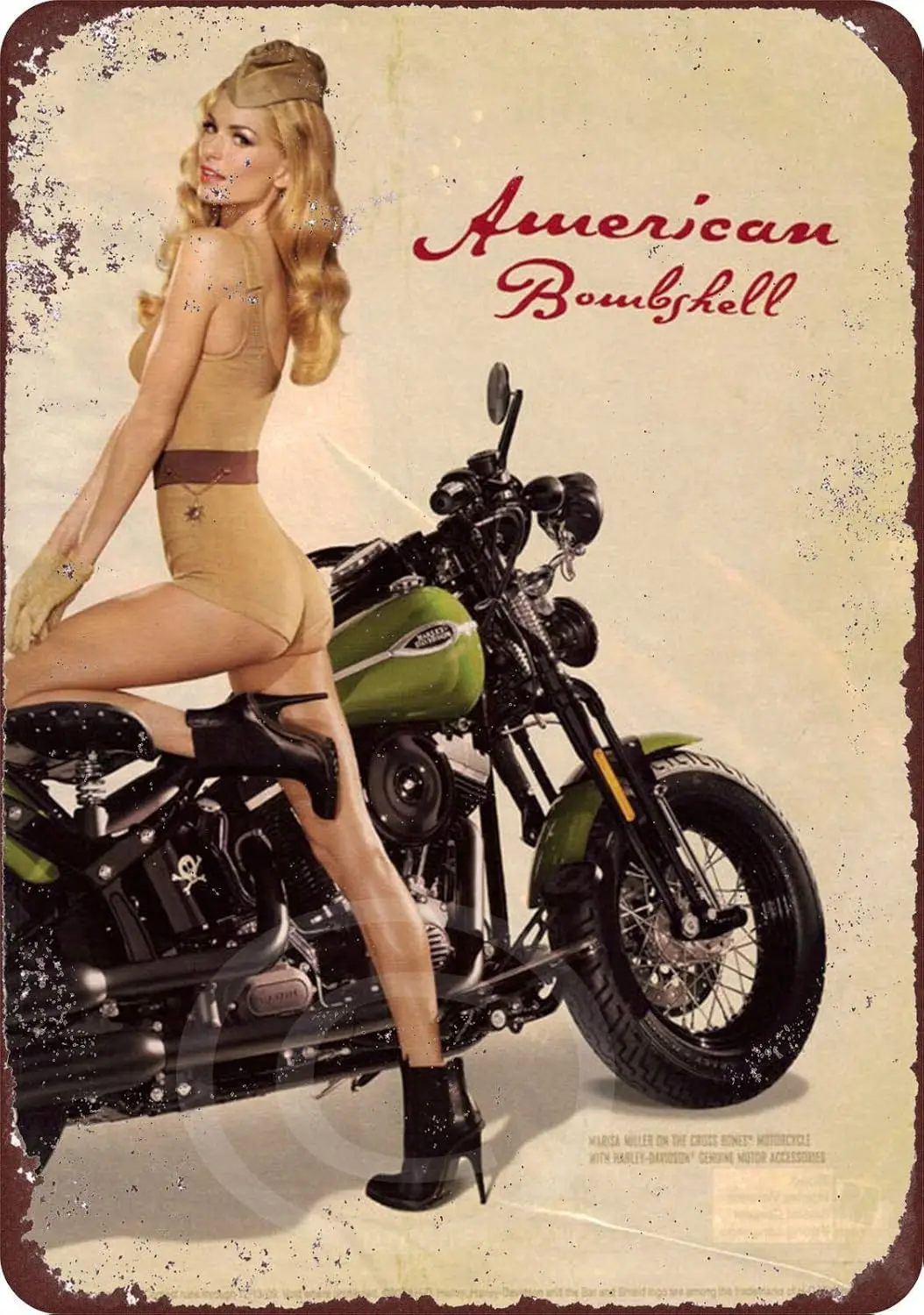 Metal Signs Vintage Basement Decor Art U.S. WWII Vintage 1943 Motorcycle Pinup Girl Tin Sign Retro Novelty Pub Wall
