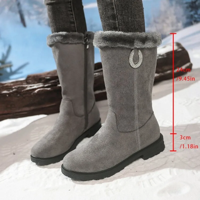

2026 New Women's Boots Fashion Mid-calf Boots Plush Warm Snow Boot Wedge Platform Boots for Women Winter Cotton Boot Botas Mujer